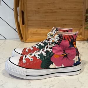Converse CTAS LIFT HI STRAWBERRY JAM WHITE BLACK platform tropical  print size 8